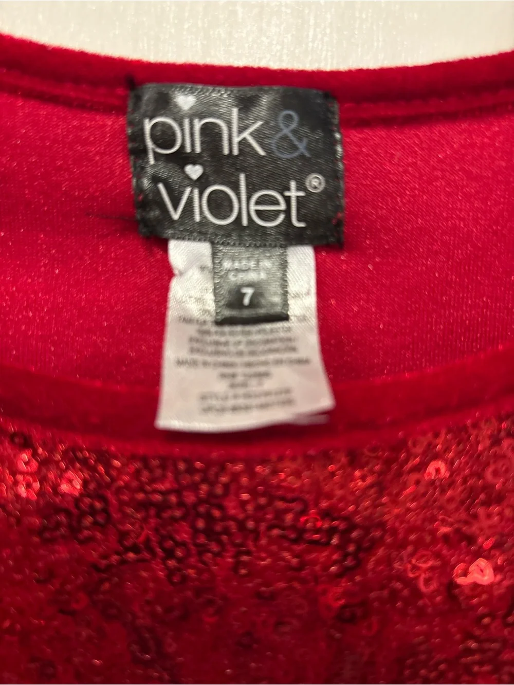 Red Sequin Velvet Holiday Dress with White Bow for Girls size 7